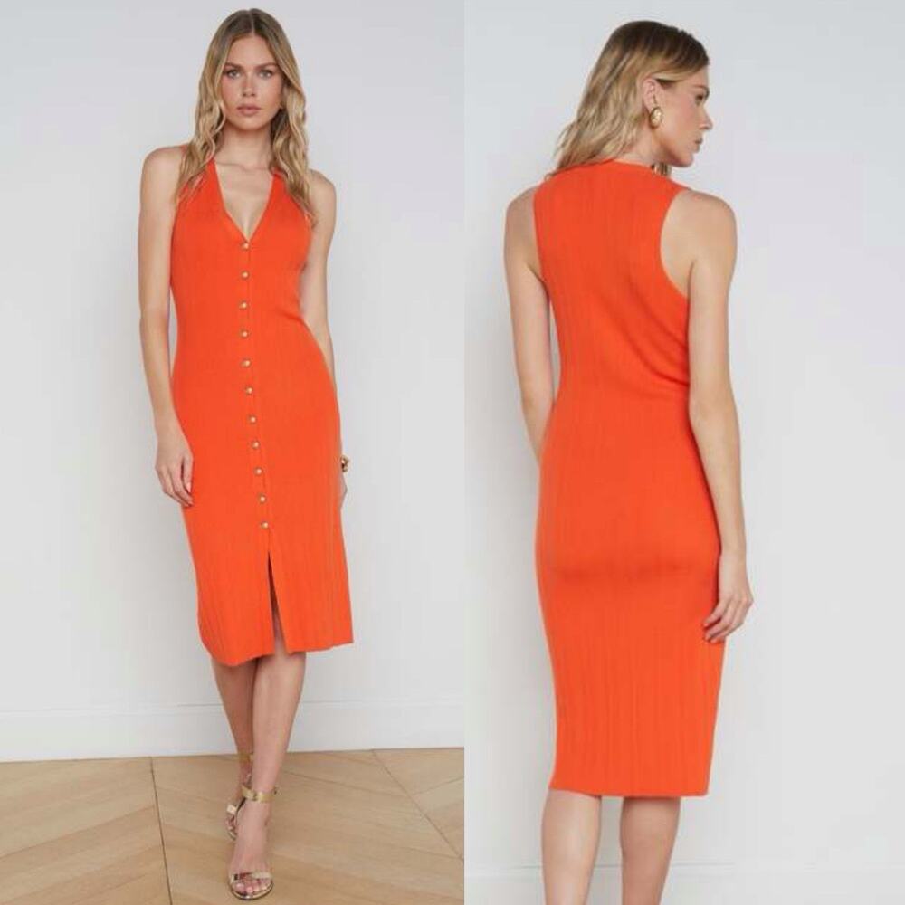 L'AGENCE Domino Knit Dress Ribbed Tangerine Sz Small Dopamine dressing Luxury